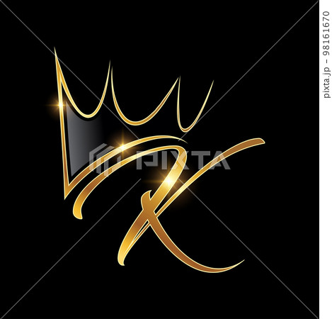 Gold Monogram Crown Logo Initial Letter Kのイラスト素材 [98161670