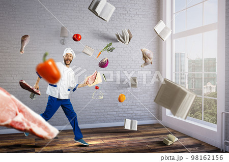 Flying food. Healthy nutrition . Mixed media 98162156