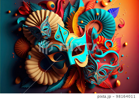 bright multicolored carnival mask, festival and entertainment concept, space for text bright multicolored carnival mask, festival and entertainment concept, space for text 98164011