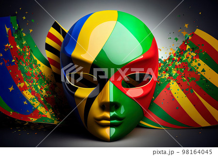 bright carnival mask in the colors of the brazilian flag, the concept of the festival and 98164045
