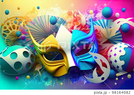 bright multicolored carnival mask, festival and entertainment concept, space for text 98164082