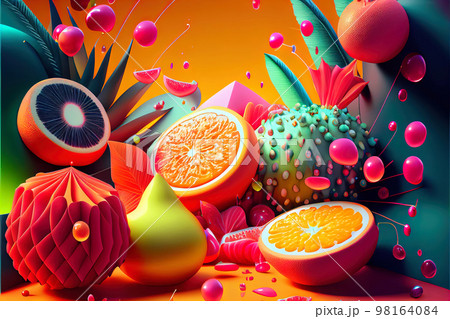 bright abstract background with fruits and splashes of juicy colors 98164084