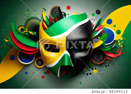 bright carnival mask in the colors of the brazilian flag, the concept of the festival and bright carnival mask in the colors of the brazilian flag, the concept of the festival and 98164113