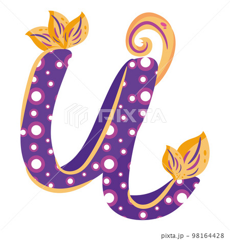 Isolated colored letter U with floral ornaments Typography fonts Vector 98164428