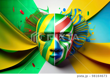 bright carnival mask in the colors of the brazilian flag, the concept of the festival and 98164673