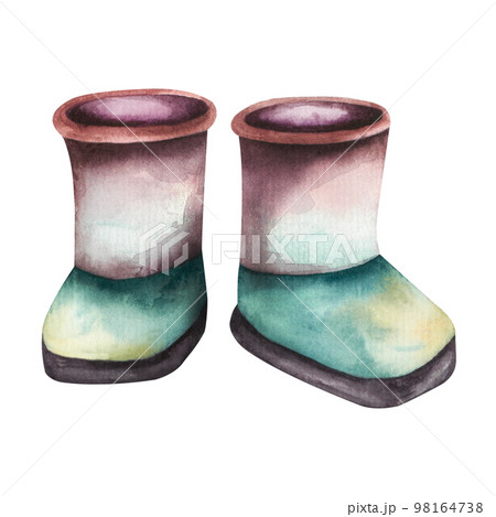 Watercolor baby illustration with boots. Boots. Watercolor illustration isolated on white background 98164738