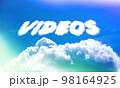 Videos. Text from clouds in sky in bright sunlight. 98164925
