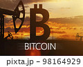 Sing ruble and oil sign against backdrop of beautiful sunset.  98164929