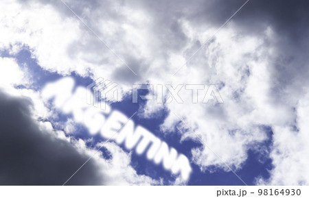 Lettering Argentina in the summer sky. Cumulus clouds on a blue background. Partly cloudy. 98164930