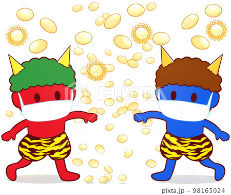 赤鬼と青鬼　豆まき イラスト（ マスク ） 98165024