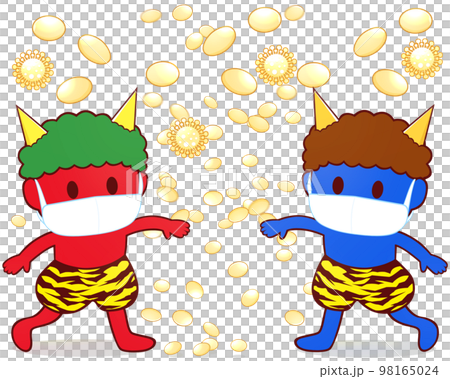赤鬼と青鬼　豆まき イラスト（ マスク ） 98165024