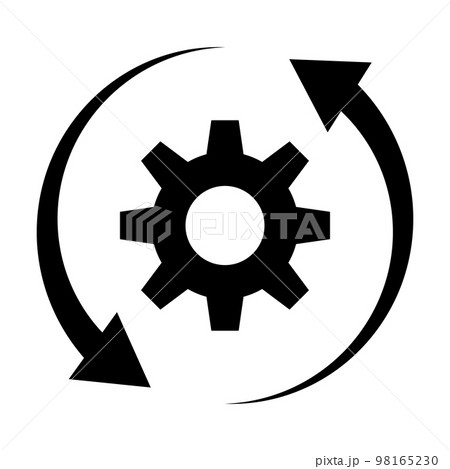 更新する歯車のアイコン。回転する歯車と矢印。データのバックアップ。ベクター。 更新する歯車のアイコン。回転する歯車と矢印。データのバックアップ。ベクター。 98165230