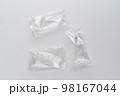 Plastic packaging for cakes on the white table 98167044