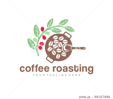 Coffee roasting, branch of coffee with fruits, logo design. Coffee house, cafe, coffee production, vector design and illustration 98167886