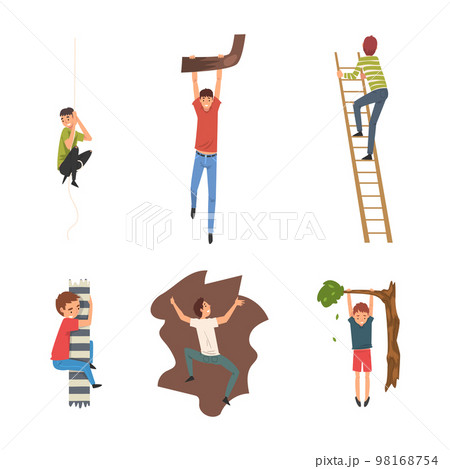 Falling down people set. Male characters falling down from ladder and dropping from altitude cartoon vector illustration 98168754