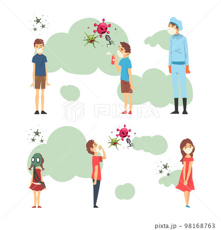Set of people wearing medical masks protecting themselves from virus and bacterias cartoon vector illustration 98168763