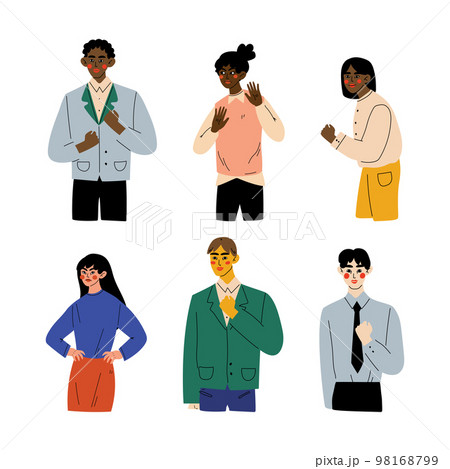 Set of male and female characters showing different gestures. Body language concept cartoon vector illustration 98168799