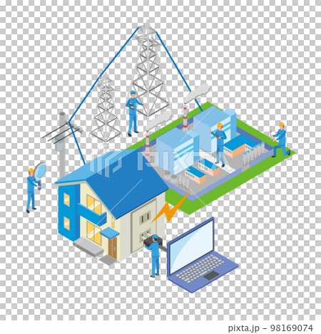 電力発電所から家庭への電気のイメージ 98169074