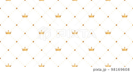 Seamless pattern in retro style with a gold crown and polka dots on white background. Cute wallpaper for little princesses. Vector illustration Seamless pattern in retro style with a gold crown and polka dots on white background. Cute wallpaper for little princesses. Vector illustration 98169608