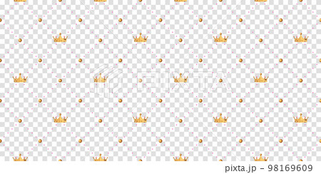 Seamless pattern in retro style with a gold crown and polka dots on white background. Cute wallpaper for little princesses. Vector illustration Seamless pattern in retro style with a gold crown and polka dots on white background. Cute wallpaper for little princesses. Vector illustration 98169609