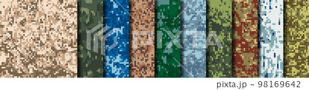 Set of 10 digital camouflage patterns. Abstract modern military textile print background. Vector illustration 98169642