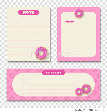 Cute memo template. A collection of striped notes, blank notebooks. Template for agenda, schedule, planners, checklists, notebooks, cards and other stationery. Vector illustration Cute memo template. A collection of striped notes, blank notebooks. Template for agenda, schedule, planners, checklists, notebooks, cards and other stationery. Vector illustration 98169807