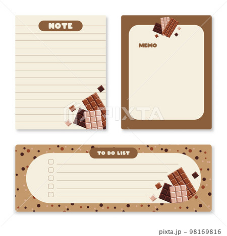 Cute memo template. A collection of striped notes, blank notebooks. Template for agenda, schedule, planners, checklists, notebooks, cards and other stationery. Vector illustration 98169816