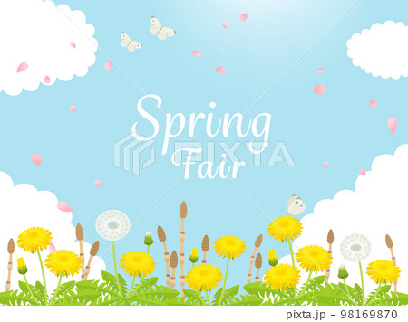 Spring Fair バナー素材_たんぽぽ・つくしと青空の風景 98169870