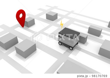 目的地まで配達する。地図情報を読み取る。自動で配達するロボット。機械が無人で荷物を配達する。 98170769