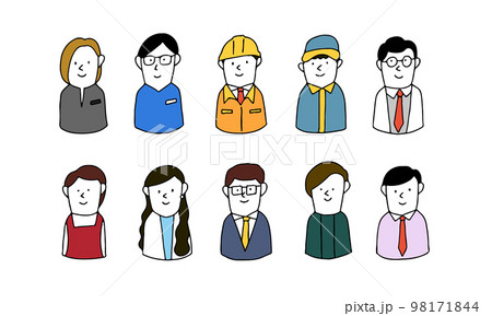 さまざまな職業の人々　手描きのイラストアイコンセット 98171844