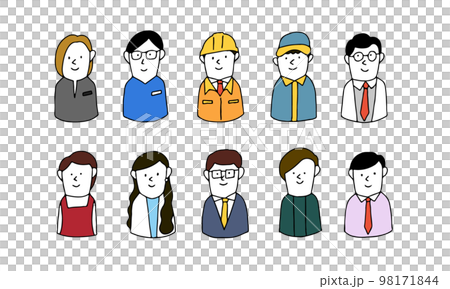 さまざまな職業の人々　手描きのイラストアイコンセット 98171844