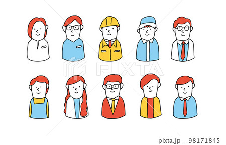 さまざまな職業の人々　手描きのイラストアイコンセット 98171845