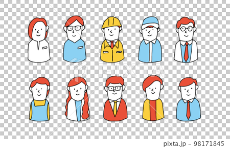 各種職業的人手繪插圖圖標集 98171845