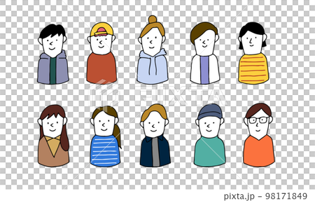 ヤングアダルト・大学生・若者　手描きのイラストアイコンセット 98171849