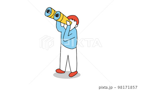 双眼鏡を使って上を見上げる人のイラスト 周囲が見えていない人 98171857