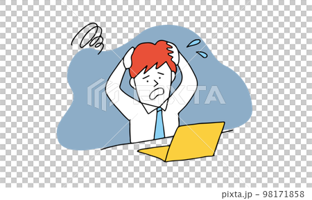 驚慌失措的人在電腦前抱頭 驚慌失措的人在電腦前抱頭 98171858