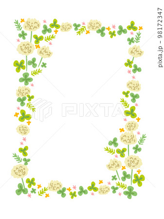 シロツメクサとクローバーのイラストのフレーム シロツメクサとクローバーのイラストのフレーム 98172347