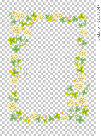 シロツメクサとクローバーのイラストのフレーム シロツメクサとクローバーのイラストのフレーム 98172347