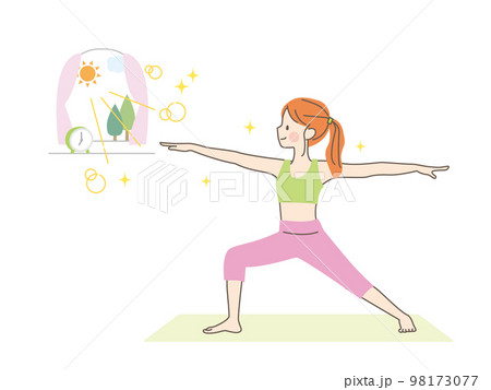 自宅でヨガをする女性のイラスト素材 98173077