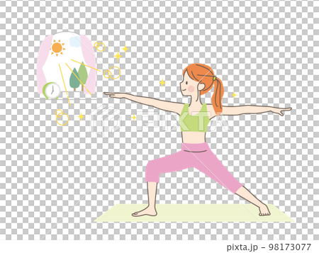 自宅でヨガをする女性のイラスト素材 98173077