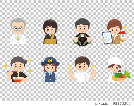 働く人々　医者　僧侶　ドライバー　設計士　ラーメン屋の店長　婦人警官　マッサージ師　栄養士 98173263