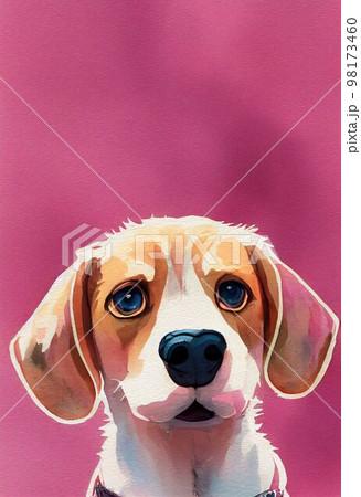 Funny adorable portrait headshot of cute doggy. Beagle dog hound breed puppy, standing facing front. Looking to camera. Watercolor imitation illustration. AI generated vertical artistic poster. Funny adorable portrait headshot of cute doggy. Beagle dog hound breed puppy, standing facing front. Looking to camera. Watercolor imitation illustration. AI generated vertical artistic poster. 98173460