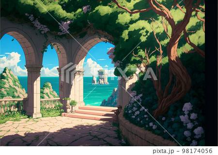 庭園 花 植物 装飾 遺跡 地中海 青空 宮殿 庭園 花 植物 装飾 遺跡 地中海 青空 宮殿 98174056