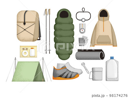 登山 山登り アウトドア キャンプ　イラスト セット 98174276
