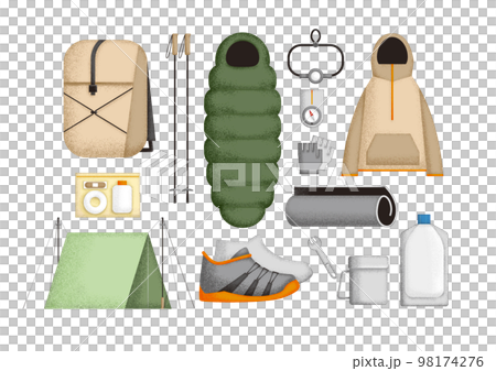 登山 山登り アウトドア キャンプ　イラスト セット 98174276