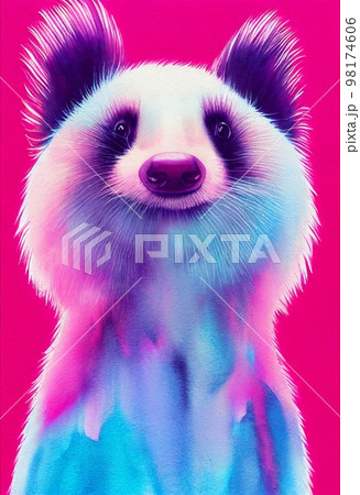 Funny adorable portrait headshot of cute skunk. North American land animal standing facing front. Looking to camera. Watercolor imitation illustration. AI generated vertical artistic poster. 98174606