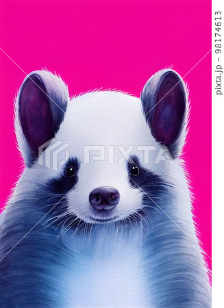 Funny adorable portrait headshot of cute skunk. North American land animal standing facing front. Looking to camera. Watercolor imitation illustration. AI generated vertical artistic poster. 98174613