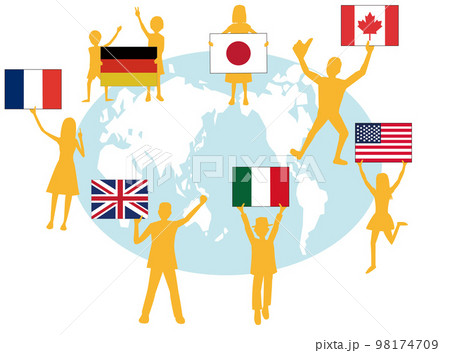 G7のメンバーが国旗を掲げて平和を願う。 98174709