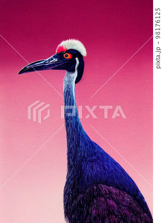 Funny portrait headshot of cute Australian Southern Cassowary bird. Australian flying animal standing facing front. Watercolor imitation illustration. AI generated vertical artistic poster. Funny portrait headshot of cute Australian Southern Cassowary bird. Australian flying animal standing facing front. Watercolor imitation illustration. AI generated vertical artistic poster. 98176125
