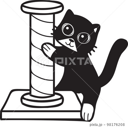 Hand Drawn cat with cat climbing pole illustration in doodle style Hand Drawn cat with cat climbing pole illustration in doodle style 98176208